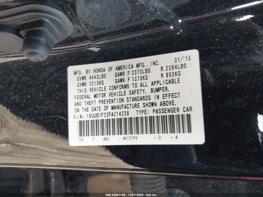 2015 ACURA TLX - 19UUB1F33FA014238