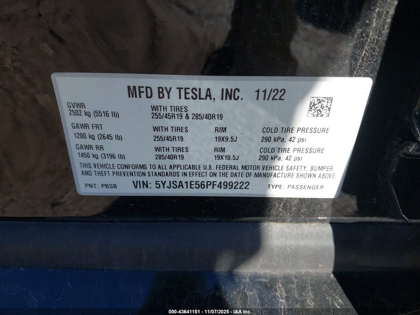 2023 TESLA MODEL S DUAL MOTOR ALL-WHEEL DRIVE/STANDARD RANGE - 5YJSA1E56PF499222