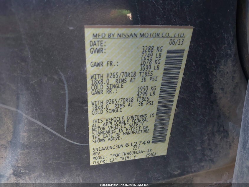 2013 NISSAN ARMADA SV - 5N1AA0NC3DN612749