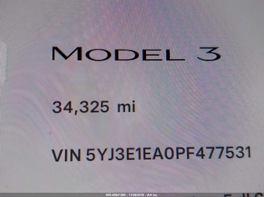 2023 Tesla Model 3 Rear-Wheel Drive VIN: 5YJ3E1EA0PF477531 Lot: 43641200