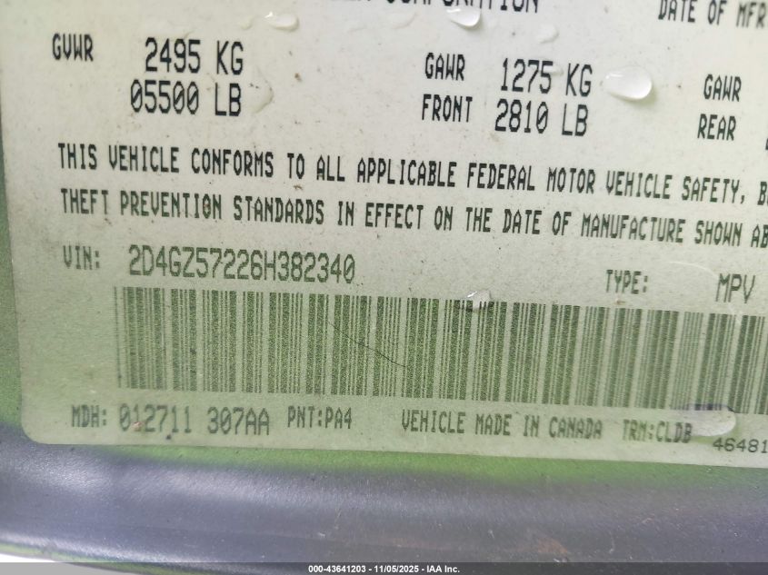 2006 Dodge Magnum Rt VIN: 2D4GZ57226H382340 Lot: 43641203