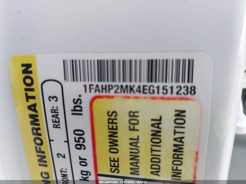 2014 Ford Police Interceptor VIN: 1FAHP2MK4EG151238 Lot: 43641256