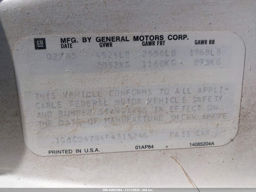 1G6CD4784F4315246 1985 CADILLAC DE VILLE photo no. 9