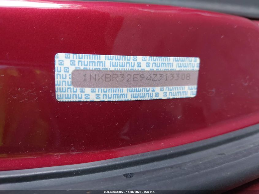 2004 Toyota Corolla S VIN: 1NXBR32E94Z313308 Lot: 43641302