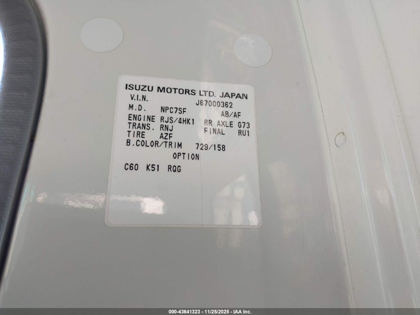 2006 Isuzu W4S042 Npr Hd Reg VIN: JALC4B16167000362 Lot: 43641323