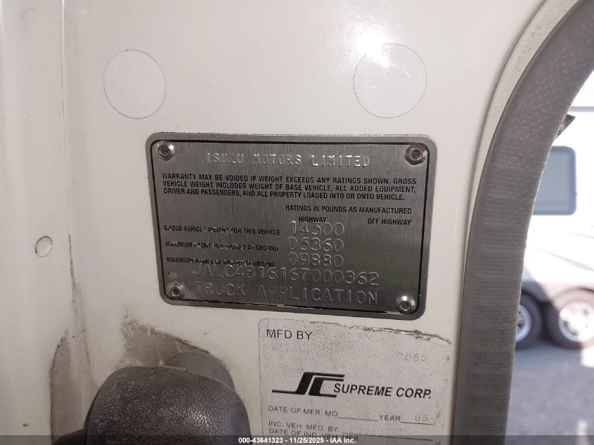 2006 Isuzu W4S042 Npr Hd Reg VIN: JALC4B16167000362 Lot: 43641323