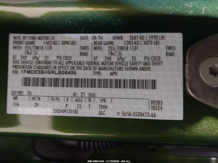 2024 Ford Bronco Outer Banks VIN: 1FMDE8BH6RLB08456 Lot: 43641344