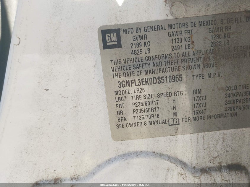 2013 CHEVROLET CAPTIVA SPORT LT 3GNFL3EK0DS510965