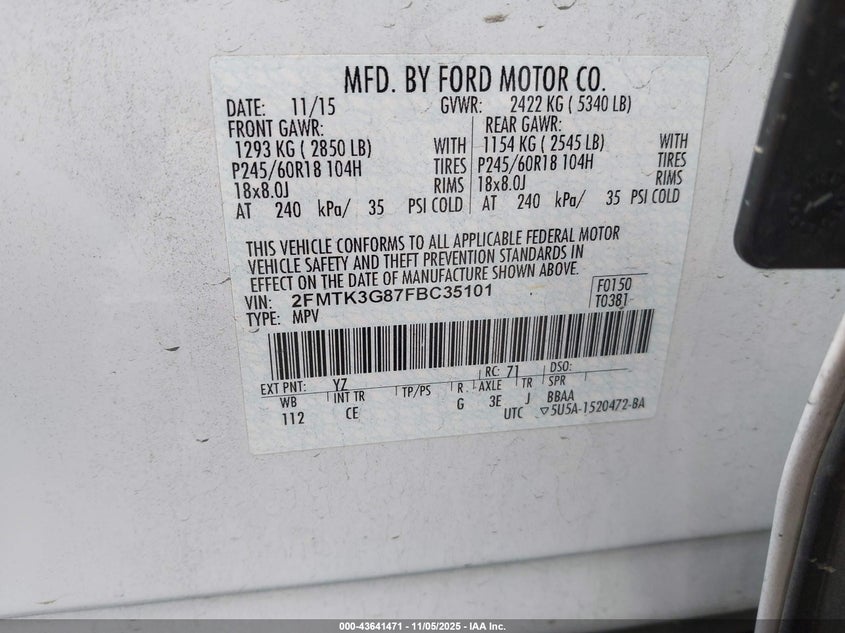 2015 FORD EDGE SE - 2FMTK3G87FBC35101