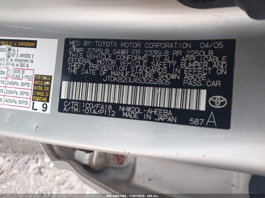 JTDKB20UX53062805 2005 TOYOTA PRIUS photo no. 9
