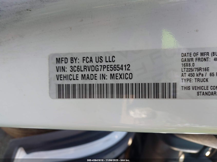 2023 RAM PROMASTER 2500 HIGH ROOF 159 WB 3C6LRVDG7PE565412