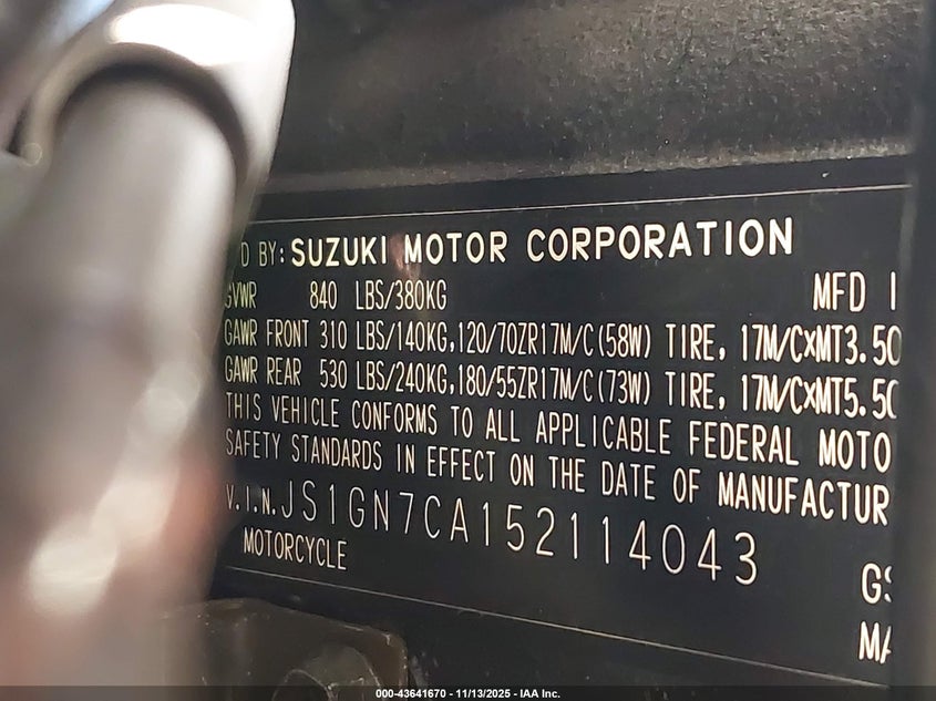 2005 Suzuki Gsx-R600 K VIN: JS1GN7CA152114043 Lot: 43641670