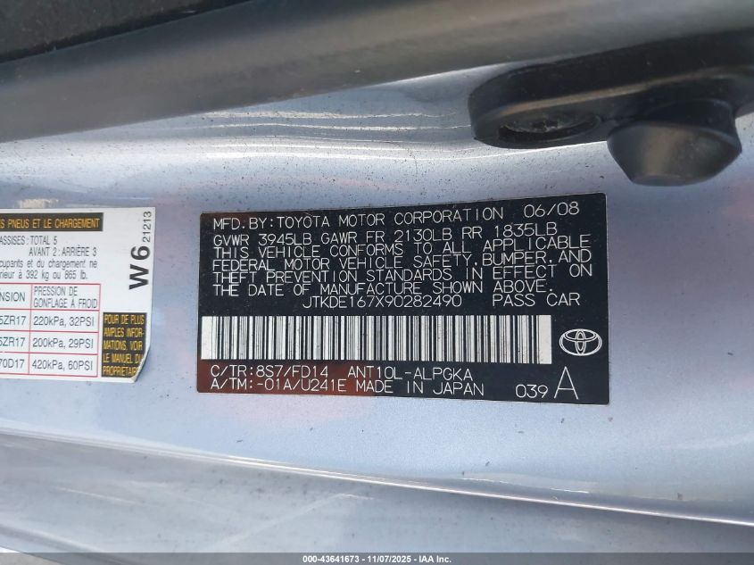 2009 Scion Tc VIN: JTKDE167X90282490 Lot: 43641673