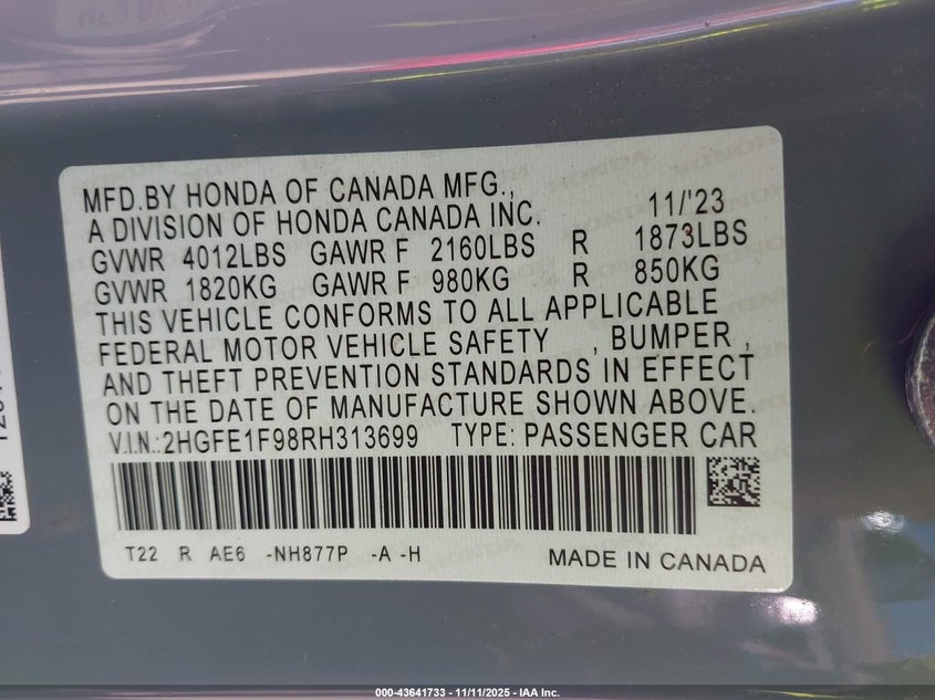 2024 HONDA CIVIC TOURING 2HGFE1F98RH313699