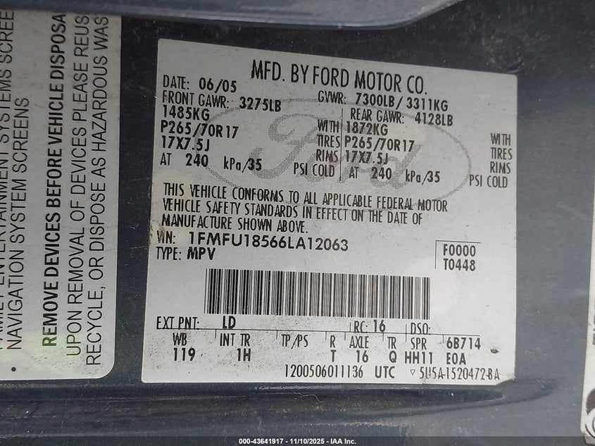 1FMFU18566LA12063 2006 FORD EXPEDITION photo no. 9