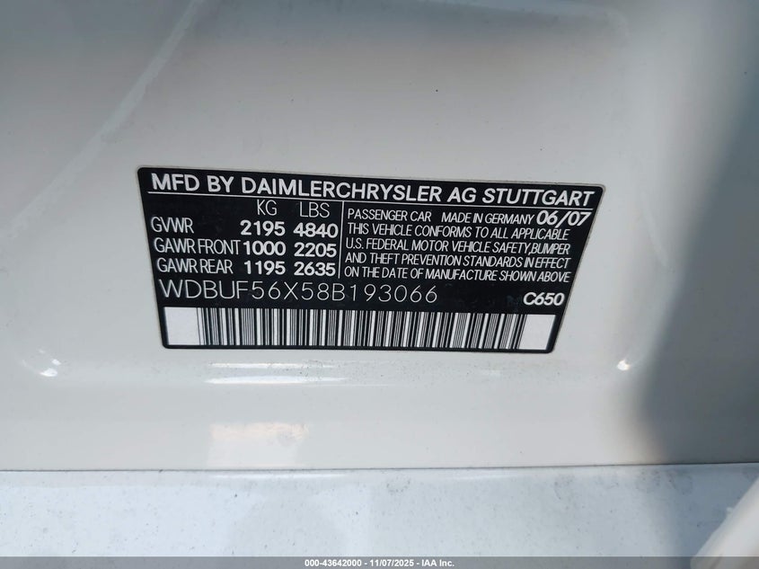 WDBUF56X58B193066 2008 MERCEDES-BENZ E-KLASSE photo no. 9