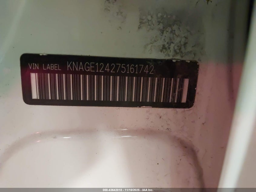 2007 Kia Optima Ex V6 VIN: KNAGE124275161742 Lot: 43642018