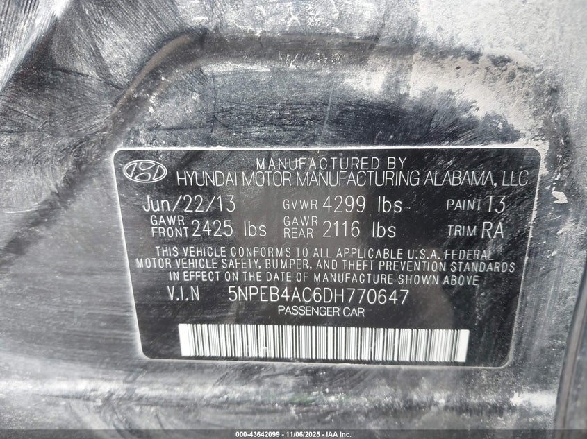 2013 HYUNDAI SONATA GLS - 5NPEB4AC6DH770647