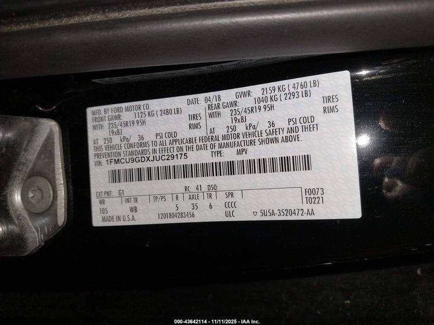 2018 FORD ESCAPE SE - 1FMCU9GDXJUC29175