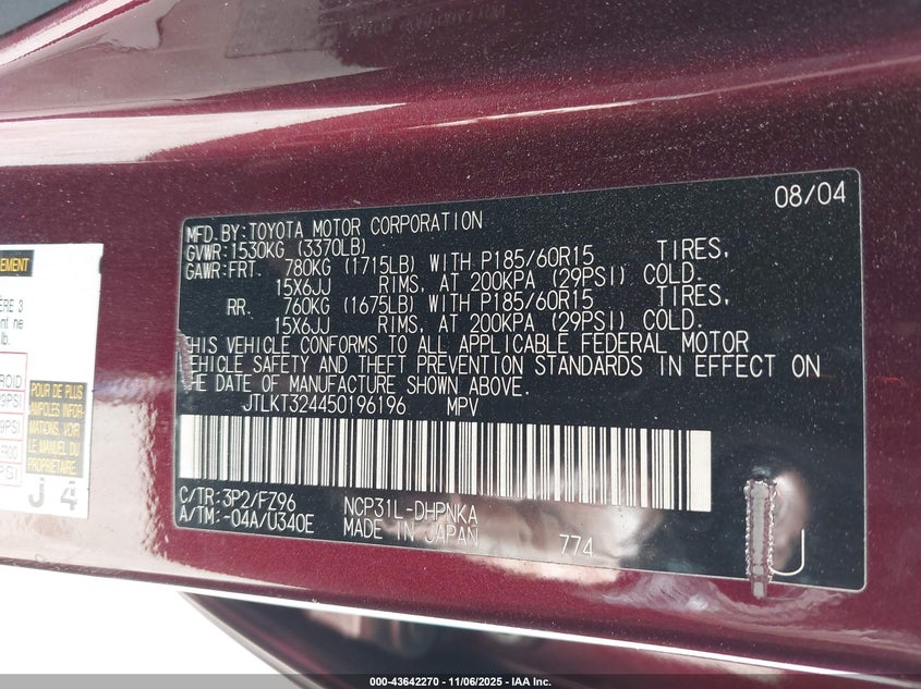 2005 Scion Xb VIN: JTLKT324450196196 Lot: 43642270