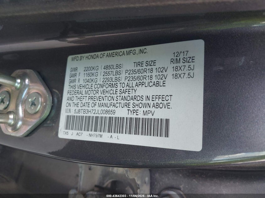 5J8TB3H72JL008659 2018 ACURA RDX photo no. 9