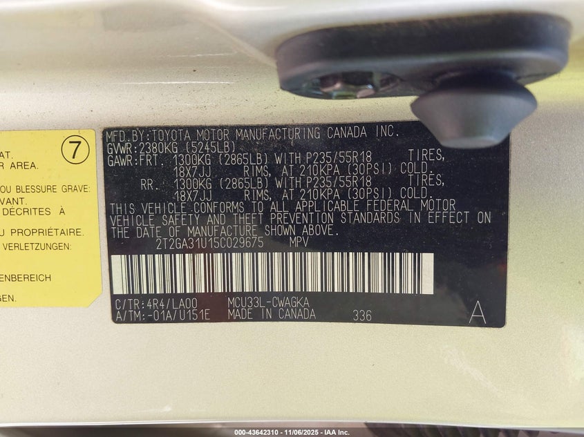 2005 Lexus Rx 330 VIN: 2T2GA31U15C029675 Lot: 43642310