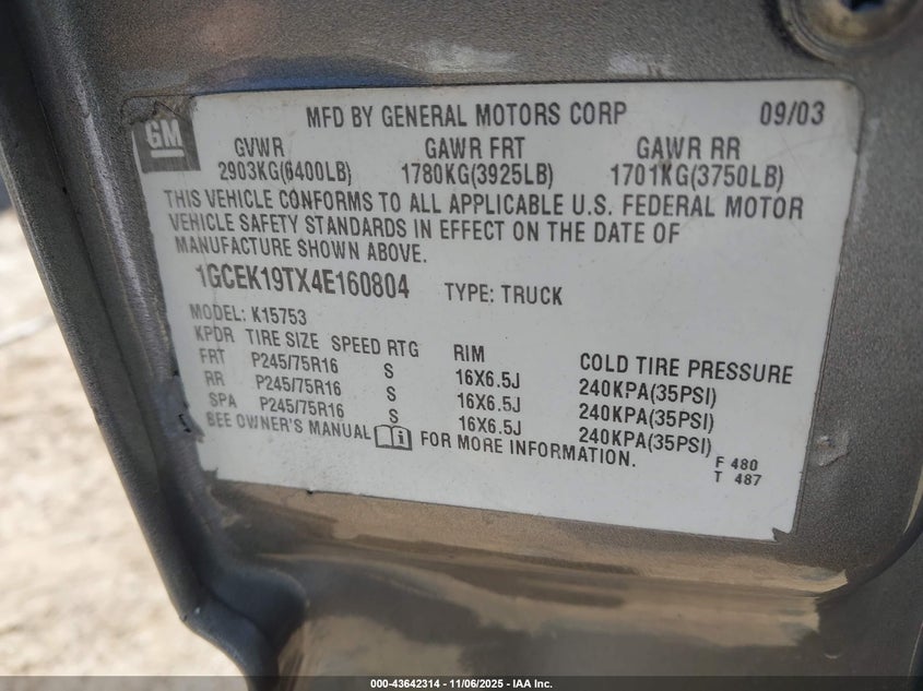 1GCEK19TX4E160804 2004 CHEVROLET SILVERADO photo no. 9