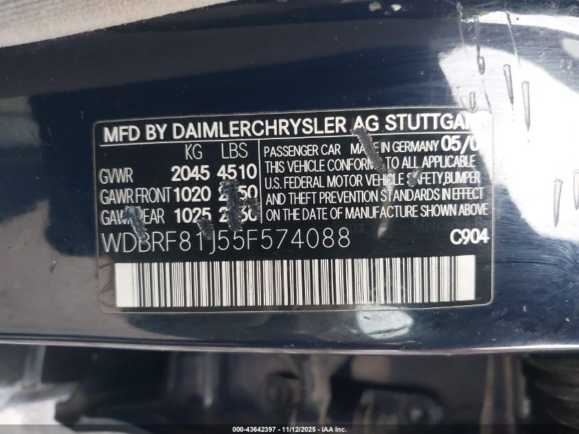2005 Mercedes-Benz C 240 Luxury 4Matic VIN: WDBRF81J55F574088 Lot: 43642397