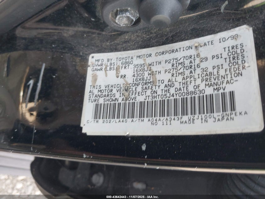 JT3HT05J4Y0088630 2000 TOYOTA LAND CRUISER photo no. 9