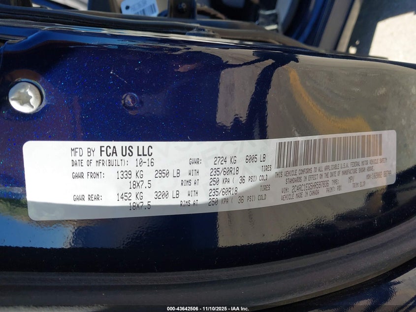 2017 Chrysler Pacifica Touring-L Plus VIN: 2C4RC1EG5HR597836 Lot: 43642506