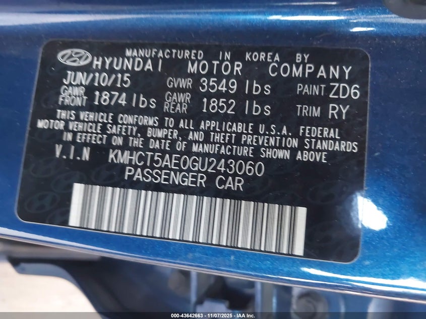 2016 HYUNDAI ACCENT SE KMHCT5AE0GU243060