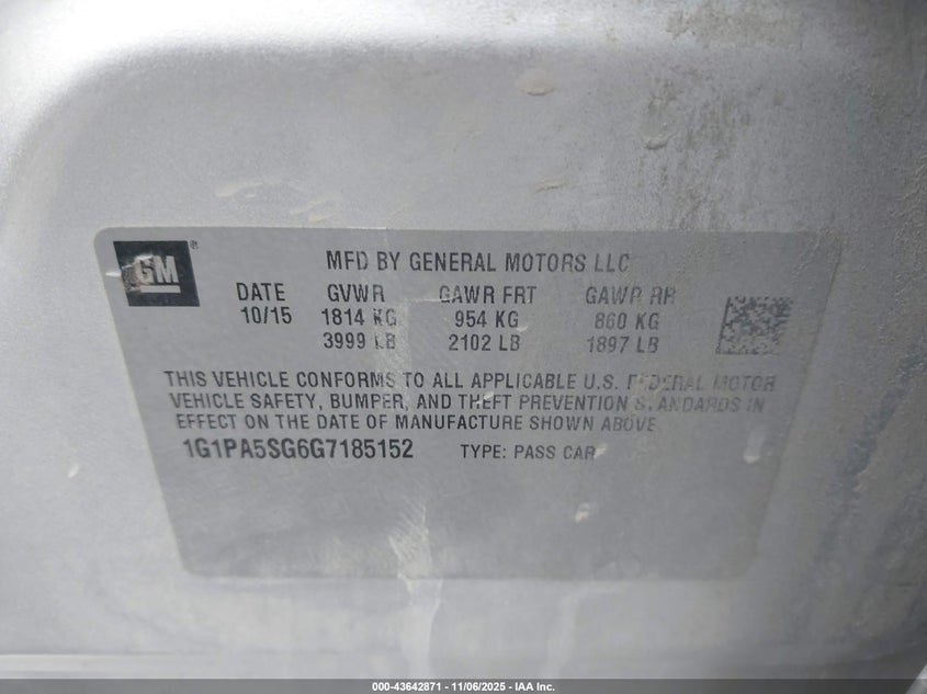 2016 CHEVROLET CRUZE LIMITED L MANUAL - 1G1PA5SG6G7185152