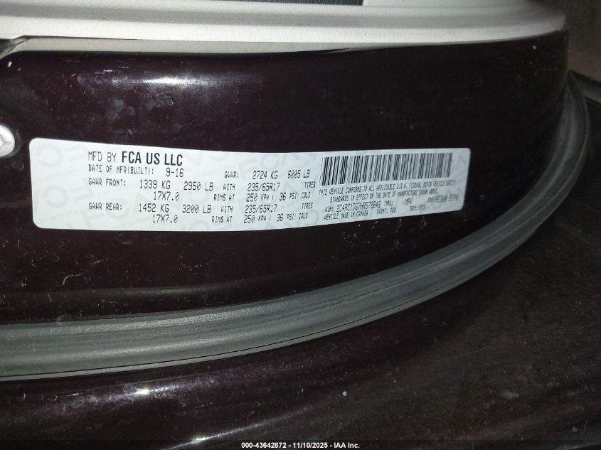 2017 Chrysler Pacifica Touring VIN: 2C4RC1DG7HR578643 Lot: 43642872