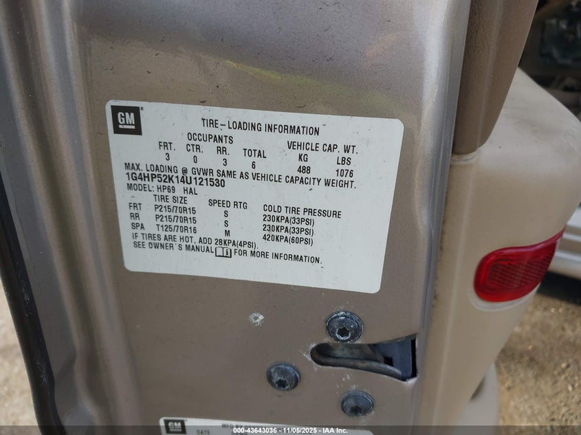 2004 Buick Lesabre Custom VIN: 1G4HP52K14U121530 Lot: 43643036