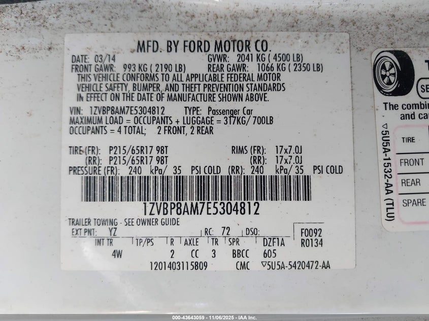 2014 FORD MUSTANG V6 PREMIUM - 1ZVBP8AM7E5304812