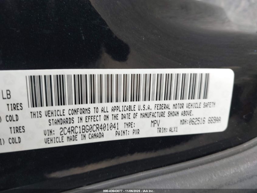 2012 Chrysler Town & Country Touring VIN: 2C4RC1BG0CR401041 Lot: 43643077