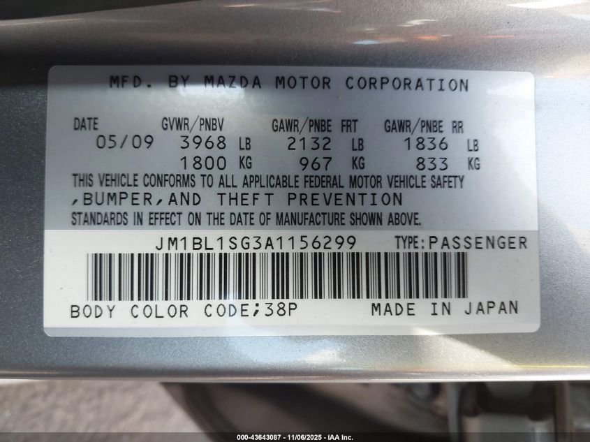 2010 Mazda Mazda3 I Touring VIN: JM1BL1SG3A1156299 Lot: 43643087