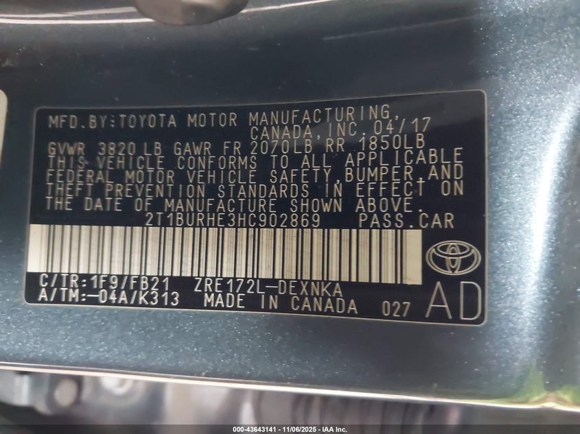 2T1BURHE3HC902869 2017 TOYOTA COROLLA photo no. 9