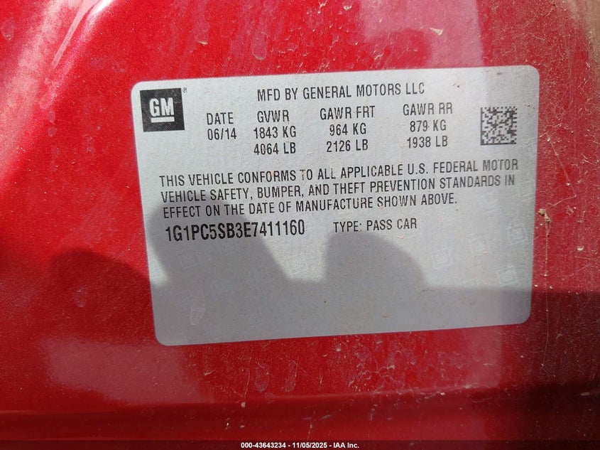 1G1PC5SB3E7411160 2014 CHEVROLET CRUZE photo no. 9
