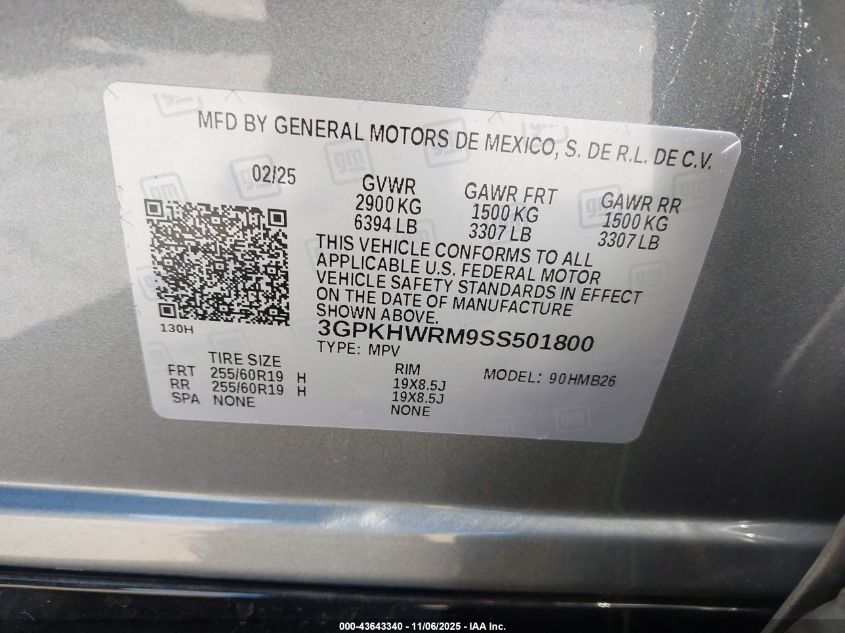 2025 Honda Prologue Touring VIN: 3GPKHWRM9SS501800 Lot: 43643340