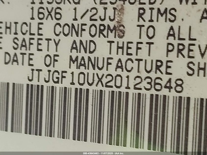 2002 Lexus Rx 300 VIN: JTJGF10UX20123648 Lot: 43643463