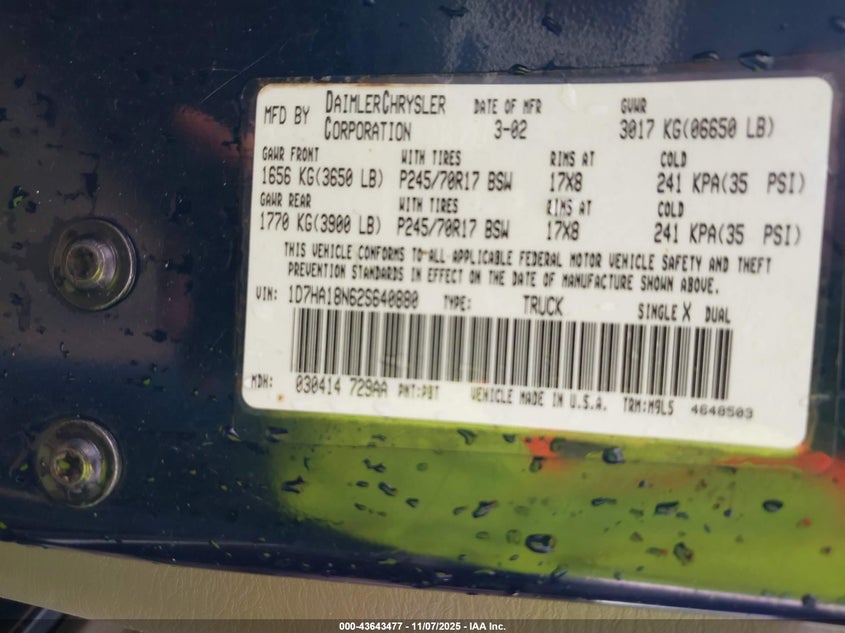1D7HA18N62S640880 2002 DODGE RAM photo no. 9