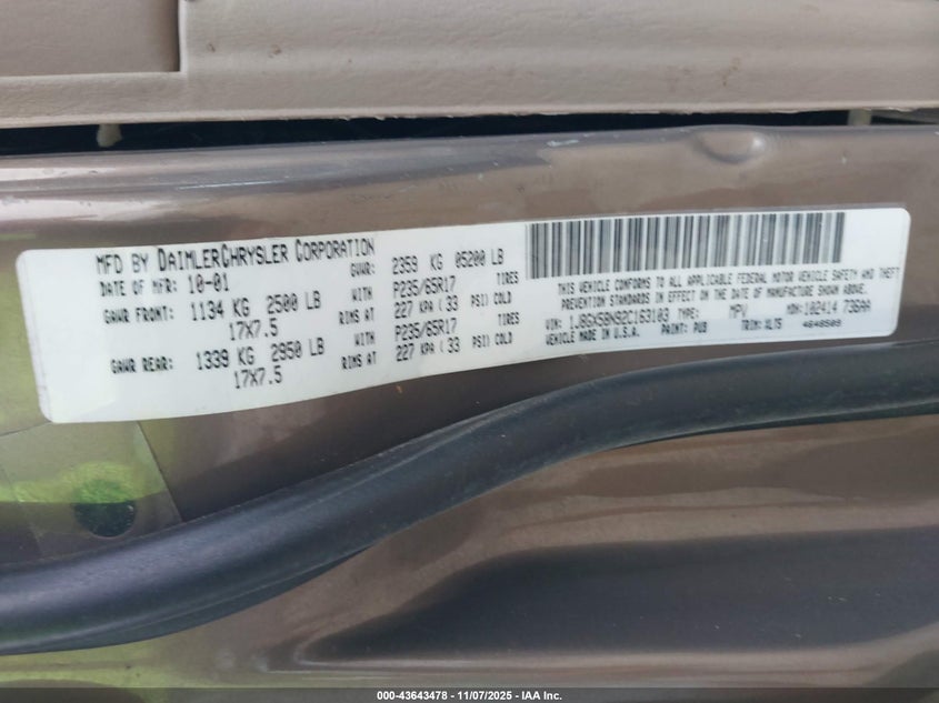 2002 Jeep Grand Cherokee Limited VIN: 1J8GX58N92C163103 Lot: 43643478