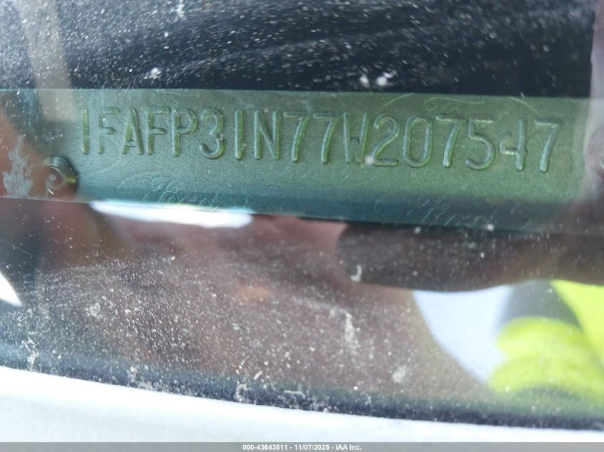 2007 Ford Focus S/Se/Ses VIN: 1FAFP31N77W207547 Lot: 43643511