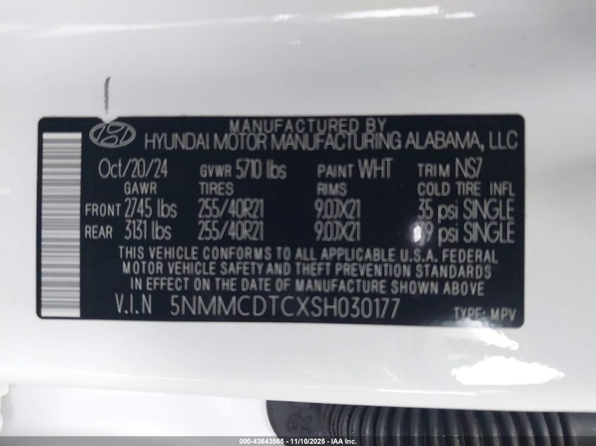 2025 Genesis Gv70 3.5T Awd Sport VIN: 5NMMCDTCXSH030177 Lot: 43643565