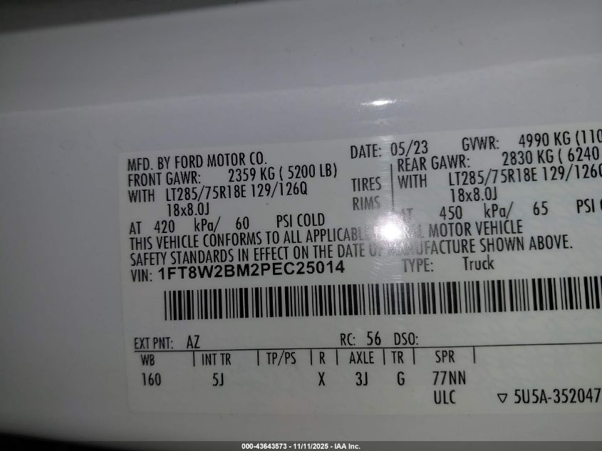 2023 Ford F-250 Lariat VIN: 1FT8W2BM2PEC25014 Lot: 43643573