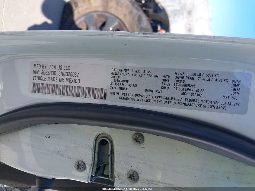 2022 Ram 3500 Lone Star 4X4 6'4 Box VIN: 3C63R3DL6NG320037 Lot: 43643659