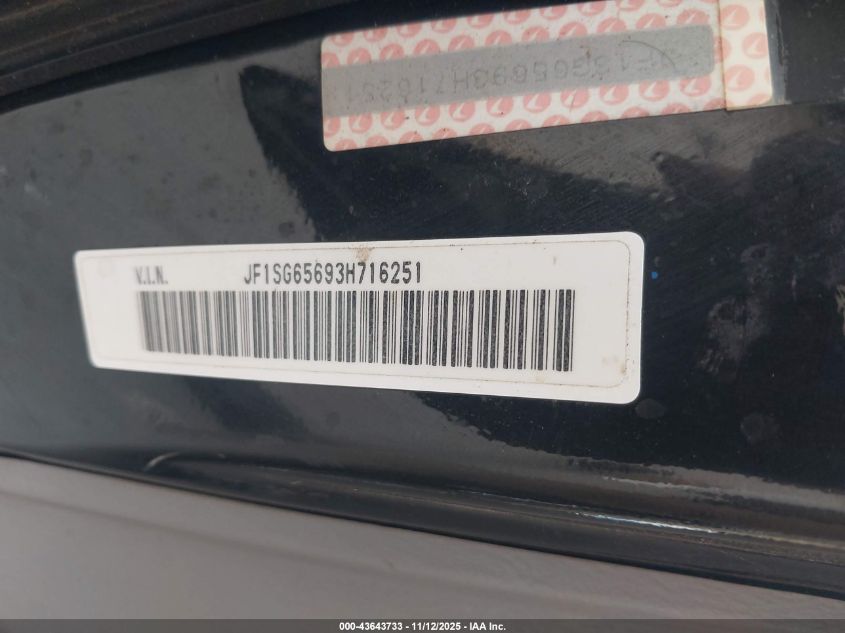 2003 Subaru Forester Xs VIN: JF1SG65693H716251 Lot: 43643733