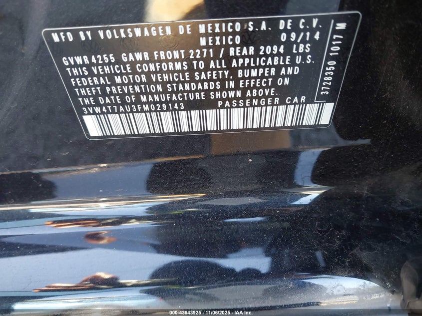 2015 Volkswagen Golf Gti 2.0T Se 4-Door VIN: 3VW4T7AU3FM029143 Lot: 43643925