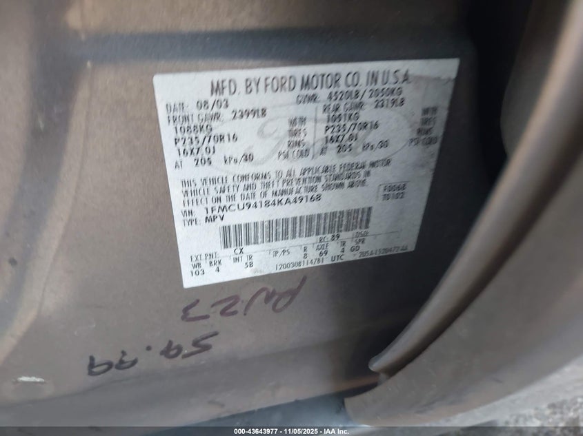 1FMCU94184KA49168 2004 FORD ESCAPE photo no. 9